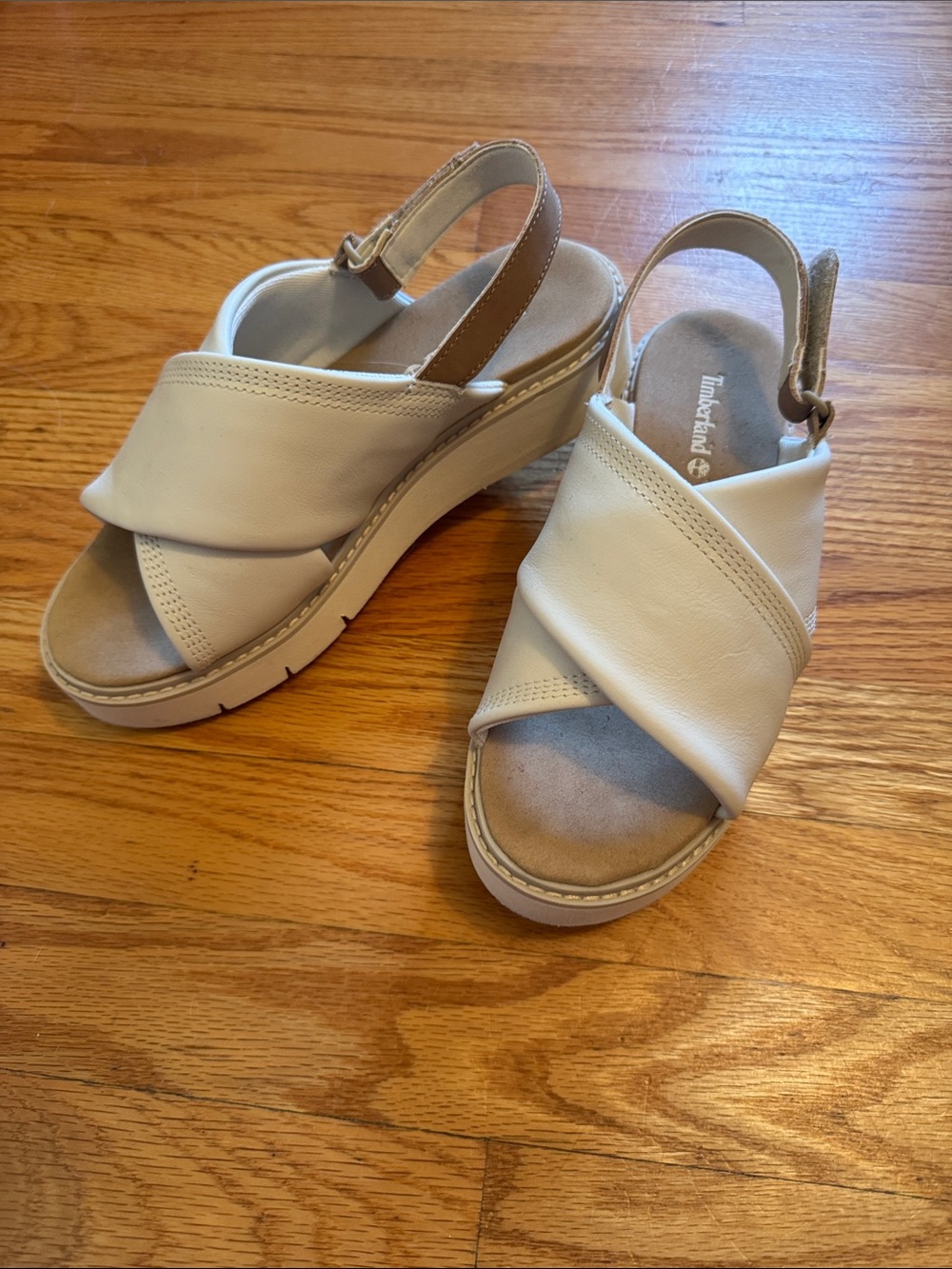 Timberland Women's Cream and Tan Slingback Platform Sandals